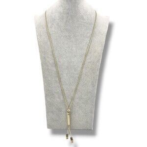 Gold Tone Double Tassel Long Y Drop Necklace